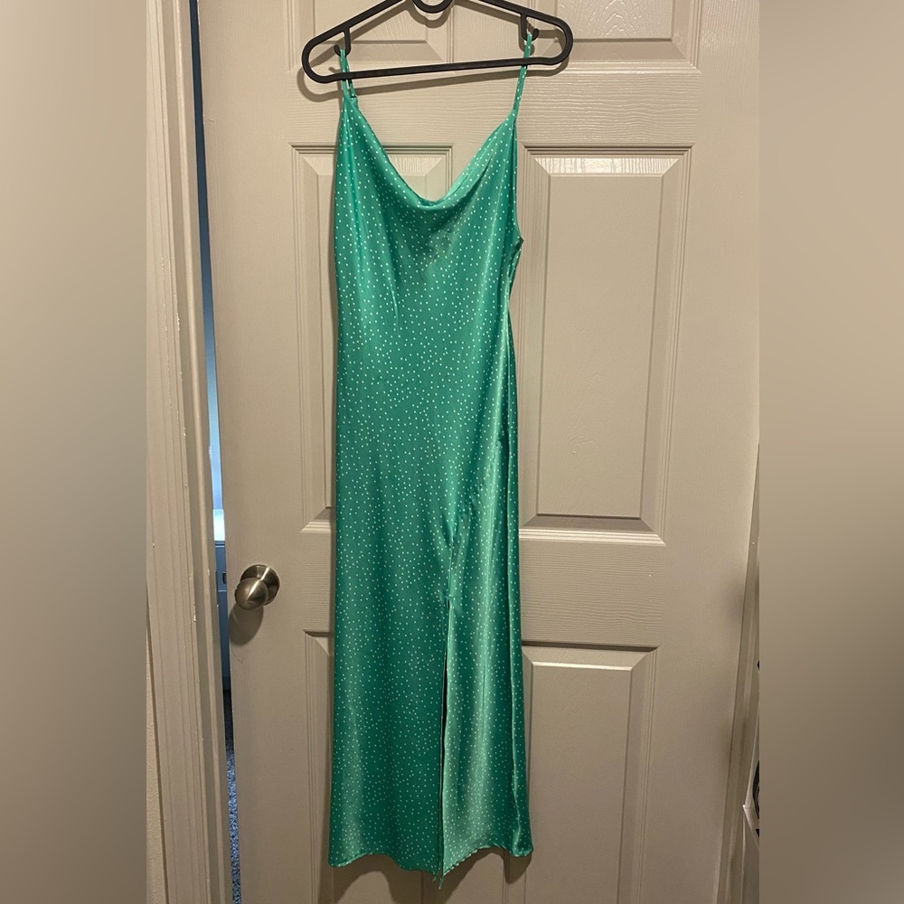 Satin midi maxi dress polka dot silk